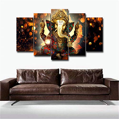 5 Piece Framed Lord Ganesha Canvas Wall Art