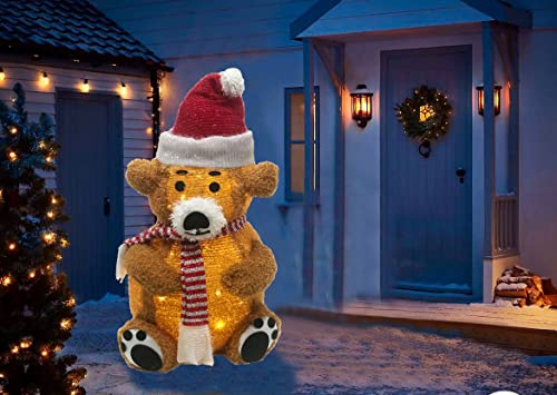 2Ft Christmas Little Brown Bear with Christmas Hat Built-in LED Light