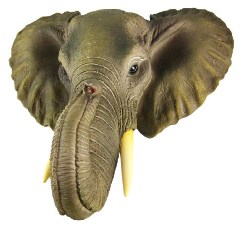 African Elephant Head Mount Wall Statue Mini Bust 9 in.