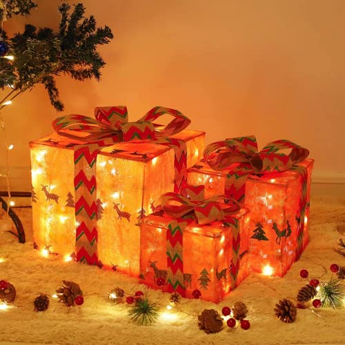 Set of 3 Christmas Lighted Gift Boxes
