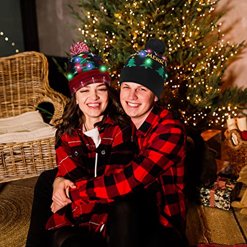 LED Christmas Sweater Beanie Hat for Men/Women