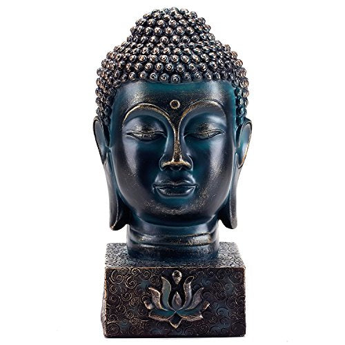 Rustic Spiritual Zen Buddha Head Figurine, Calming Meditation Statue / Lotus Sculpted Display Base