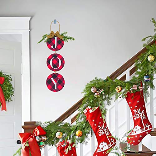 Buffalo Check Plaid Wreath for Front Door Burlap Wooden Christmas Ornaments