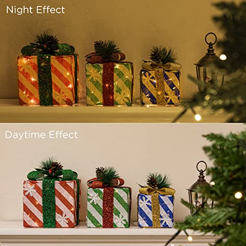 Set of 3 Christmas Lighted Gift Boxes w/ Bows