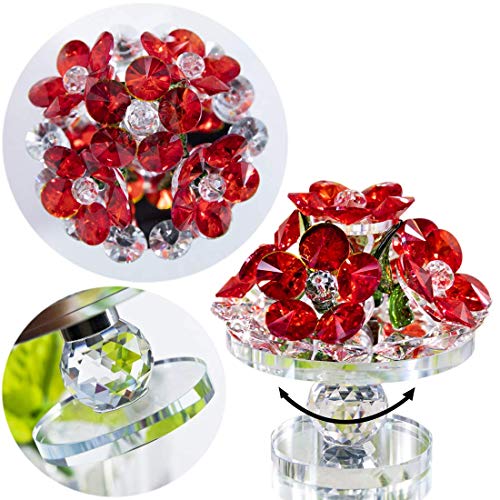 Handcrafted Red Crystal Flowers with Rotating Base Fengshui Home Decor