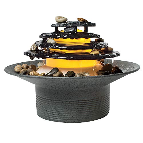 Tabletop Fountain w/ Natural Water Sounds & Unique Underwater Lighting (Gray)