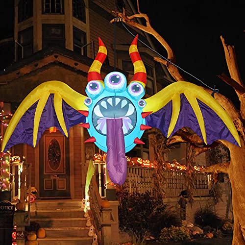 4.4 FT  Halloween Inflatable Hanging Bat w/ 5 Eyes & LEDs