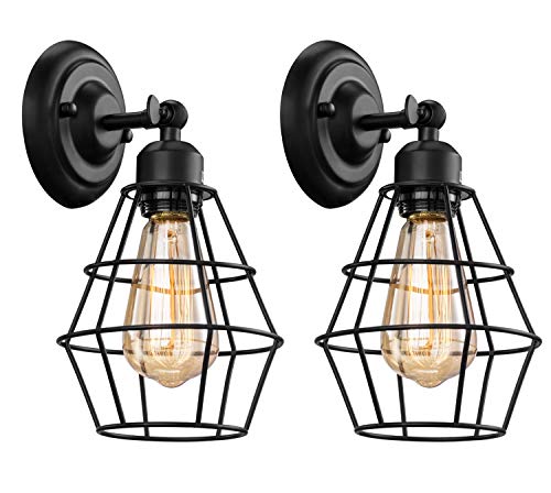 2 Pack Industrial Wall Sconce in Vintage Wire Cage