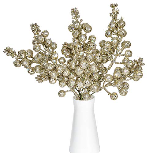 14 Pack Christmas Glitter Berries Stems- 7.8Inch