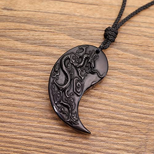 Obsidian Dragon & Phoenix Yin Yang Pendant Necklaces for Couples