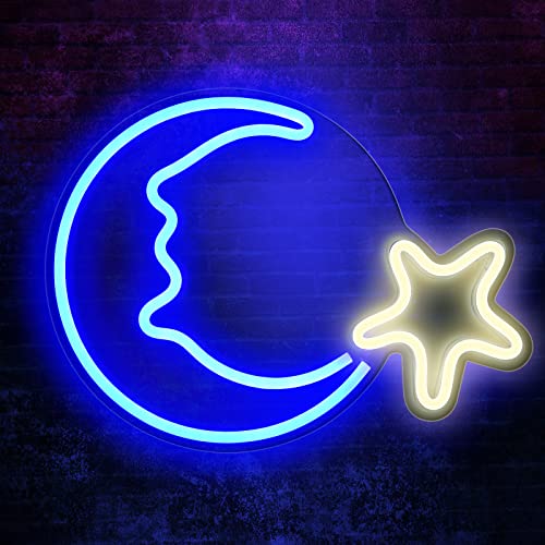 15" LED Moon Star Neon Light Wall Light Wall Decoration, USB Powered