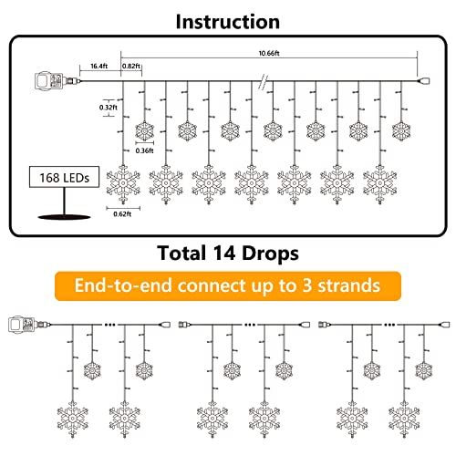 Christmas Snowflake String Lights, 49 ft 100 LED Connectable  (Warm White)