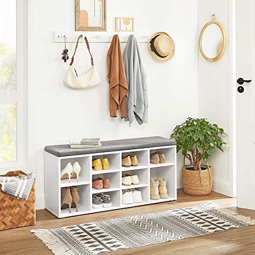 Shoe Bench Storage Rack w/ 10 Compartments, & Cushion