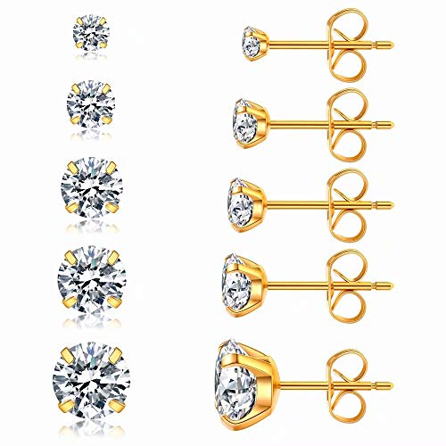 5 Pairs Stud Earrings Set, Hypoallergenic 3-8mm