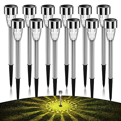 12Pack Garden Solar Lights Decorative, 8H Waterproof, Anti-Deform Stainless Steel