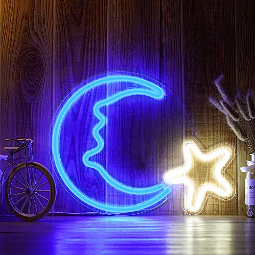 15" LED Moon Star Neon Light Wall Light Wall Decoration, USB Powered