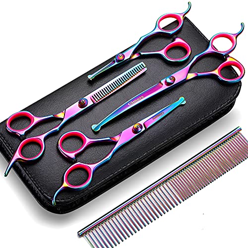 4CR Stainless Steel Safety Round Tip 6 in 1 Professional Dog Grooming Scissors Kit