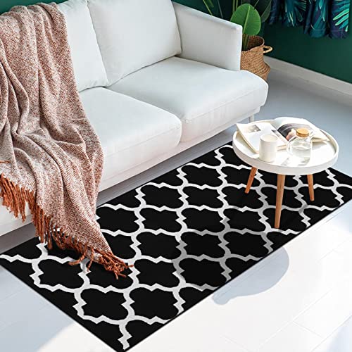 Black & White Outdoor Rug, Machine Washable, Reversible
