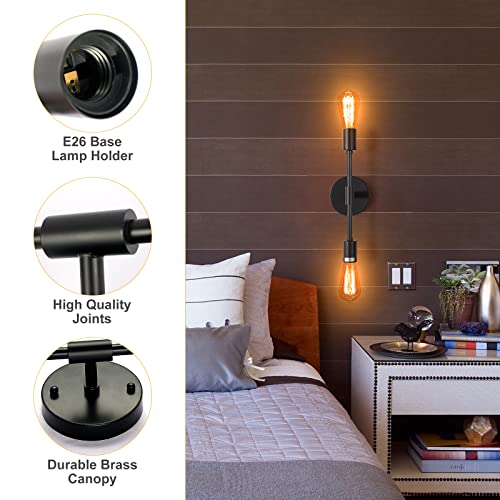 2 Pack Matte Black Modern Wall Sconce