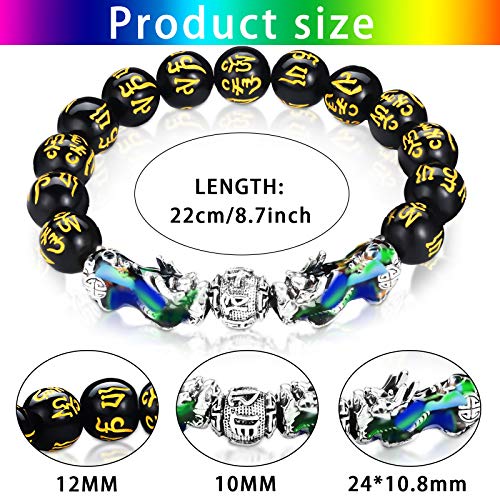 2 Pieces 12 mm Feng Shui Bead Bracelet with Hand Carved Black Amulet