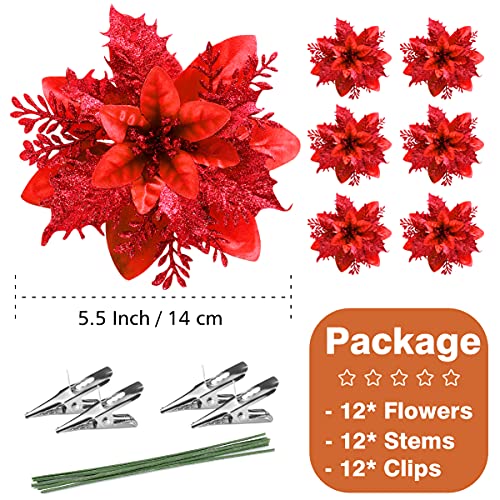 12Pcs Poinsettia Artificial Flowers for Christmas Ornaments