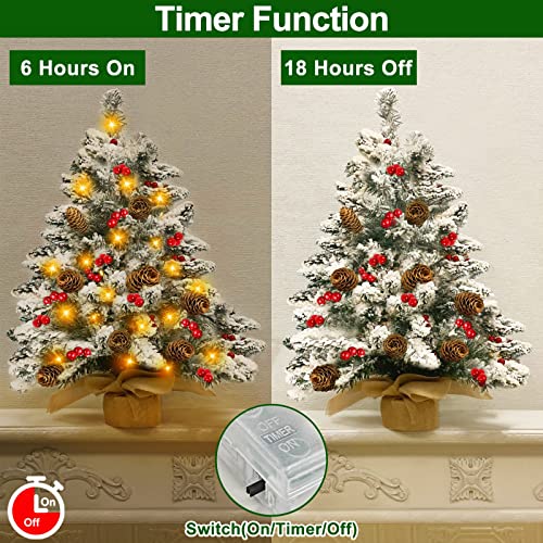 [ Snow Flocked & Timer ] Pre-lit Tabletop Christmas Tree Decoration