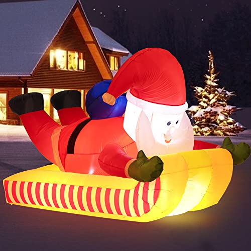 7FT Christmas Inflatable Outdoor Skiing Santa Claus for Yard Decoration