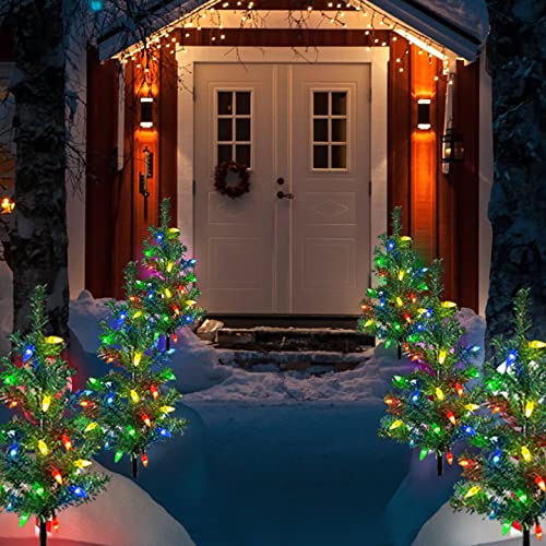 4-Pack Solar Christmas Tree Garden Stake Lights Decoration