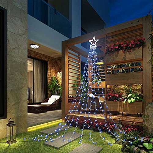 Christmas Star String Lights 317 LED  Waterproof String Lights with Star Topper, 8 Lighting Modes Waterfall Lights for Tree Decor