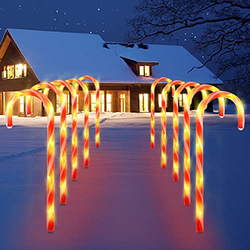 21 inches Christmas Lighted Candy Cane Pathway Markers with Stake Outdoor Decorations 10 Pack