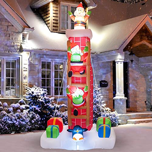 8 FT Inflatable Christmas Santa Claus Climbing Chimney, w/ LED Lights