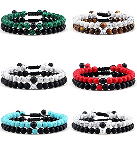 12Pcs 6mm Lava Rock Natural Stone Beaded Stretch Elastic Yoga Bracelet Set