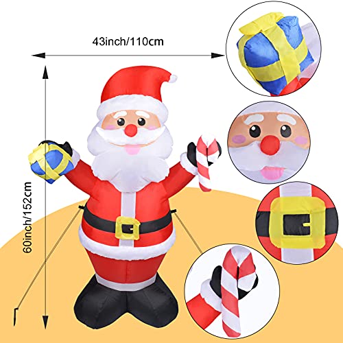 5 ft Christmas Inflatables Santa Claus with LED Lights