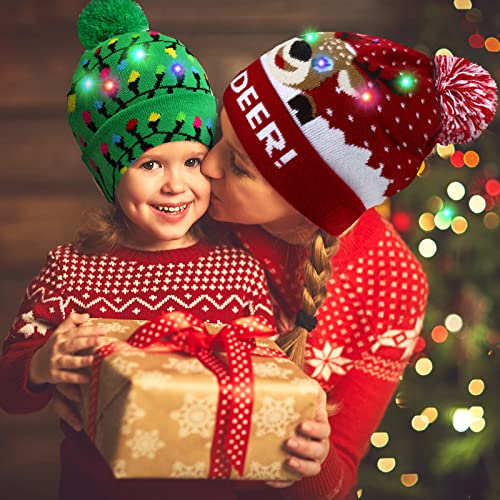 LED Christmas Sweater Beanie Hat for Men/Women