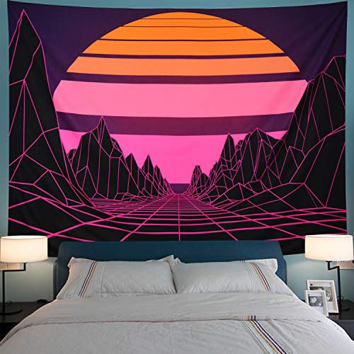 Sun Mountain Abstract Purple Mountains Tapestry Retro Geometric Wave Tapestry