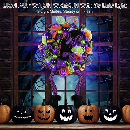 18 by 32 Inch Prelit Wreath Witch Halloween Decoration