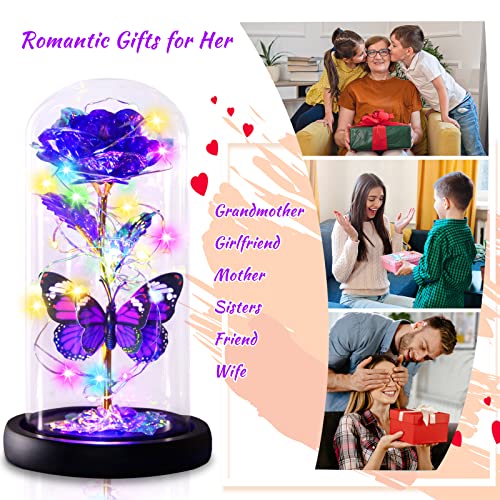 Enchanted Galaxy Light Up Butterfly Rose  Gifts in Glass Dome