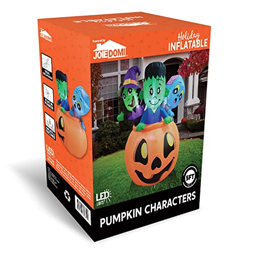 5 FT Tall Halloween Inflatable Three Characters on Pumpkin w/ LED