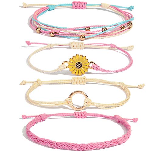 Sunflower String Bracelet Handmade Braided Rope Charms Boho Surfer Bracelet