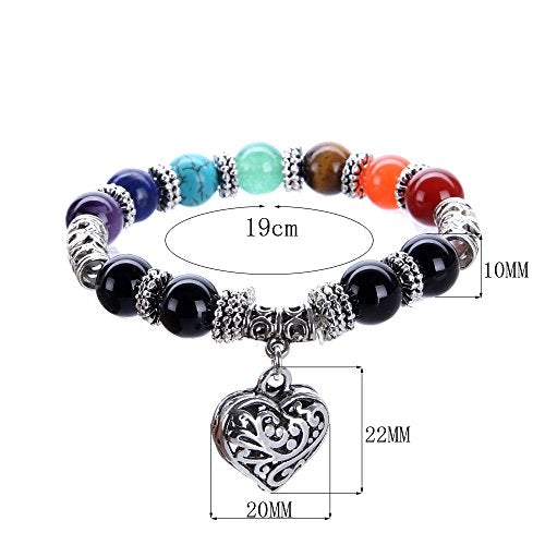 10MM 7 Chakra Religion Healing Balance Stone Beaded Bracelet Yoga Reiki Charm Heart Bracelets