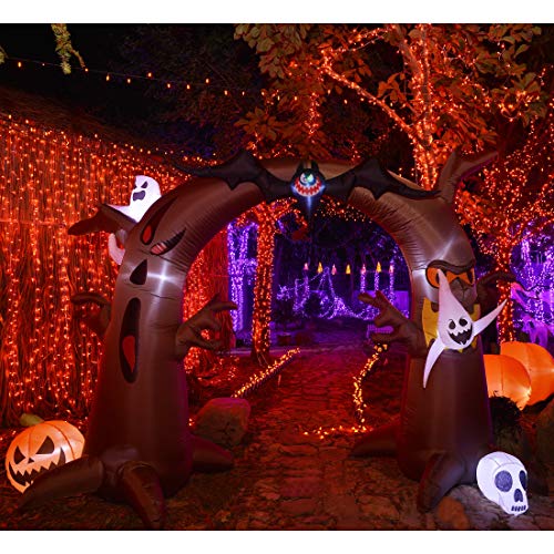 8 Ft Tall Halloween Inflatable Tree Archway, w/ Ghosts Bat Pumpkin & Skeleton