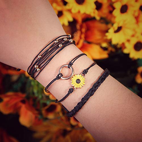 Sunflower String Bracelet Handmade Braided Rope Charms Boho Surfer Bracelet