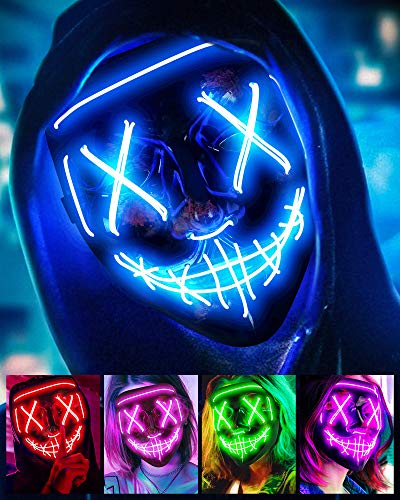 Scary Halloween Mask, LED Light up Mask Cosplay, Glowing in The Dark Mask Costume 3 Lighting Modes