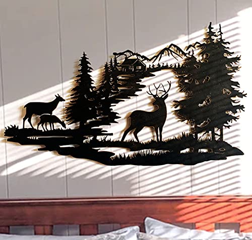 Metal Deer in the Woods  Wall Decor 22x 13 Inch