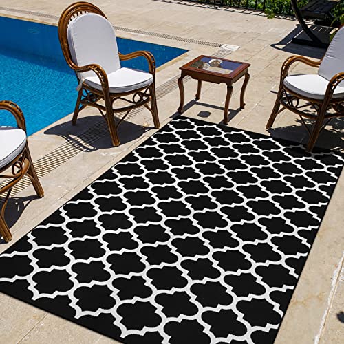 Black & White Outdoor Rug, Machine Washable, Reversible