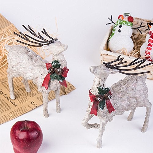 Resin Holiday Figurine Decorative Christmas Deer Tabletop Statue Decor, 2 Pack