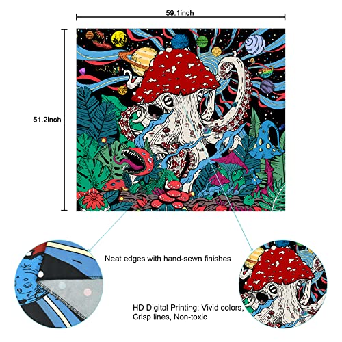 Trippy Mushroom Psychedelic Planets Fantasy Plants Monster Octopus Space Galaxy Tapestry