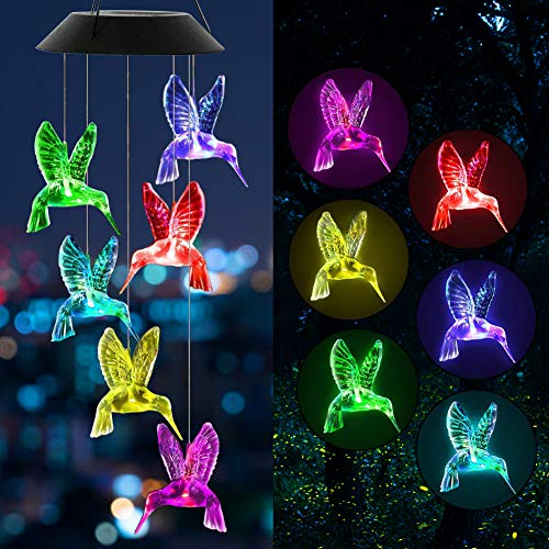 Color Changing Wind Chime Solar Powered Hummingbird Wind Chime Lights Garden Decoration