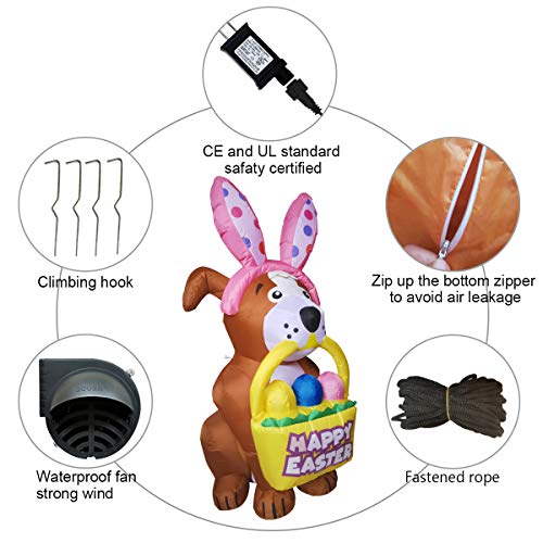 5 FT Easter Inflatables Dog w/ a Bunny Headband & LED Lights Home Decoration