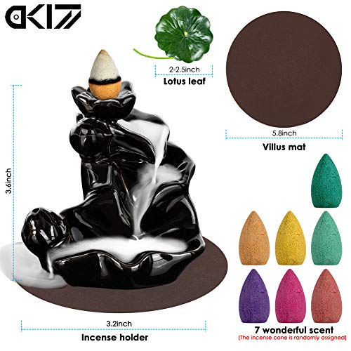 Waterfall Incense Holder Backflow Cone Ceramic Burner Porcelain Censer Incense Stick Stand with Free Cones